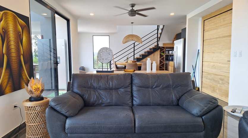 Modern living room interior inside luxury villa for sale in Samara Costa Rica