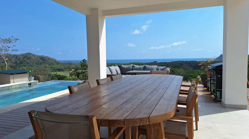 Outdoor terrace with ocean view at luxury villa for sale in Samara Costa Rica